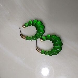Green Acrylic and Gold Oblong Hoop Earrings